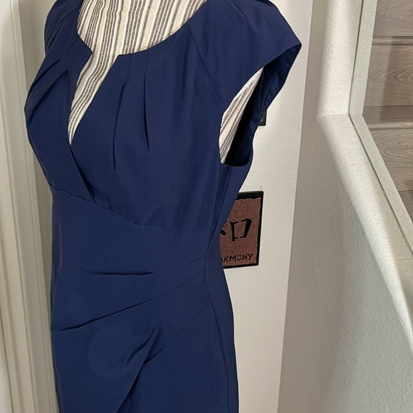 Adrianna Papell $140 Navy Blue Knit Crepe Draped Sleeveless Midi Dress 12 - Picture 10 of 11